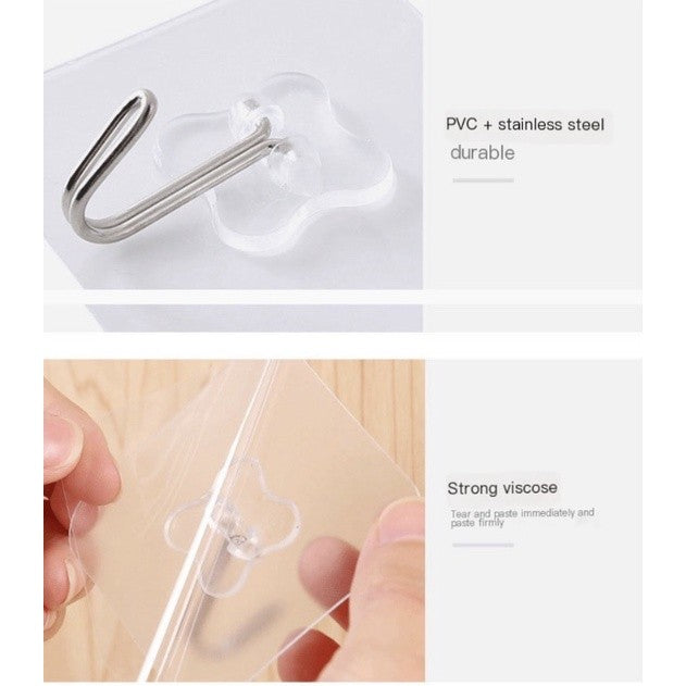 Self Adhesive Transparent Plastic Wall Hook Nail-Free Non-trace TSC