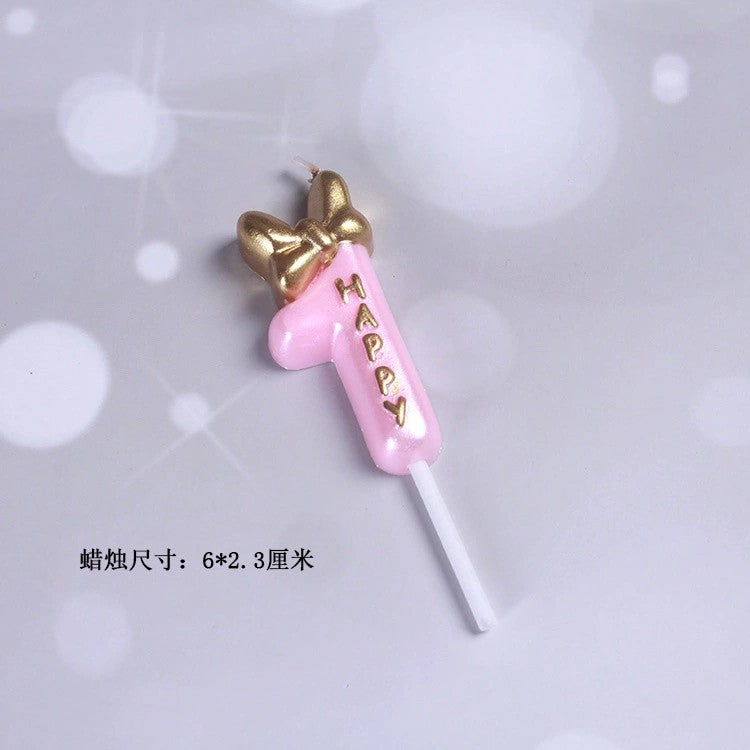 Princess Theme Number Candle Pink with Gold Bow for Birthday Cake Party Supplies TSC