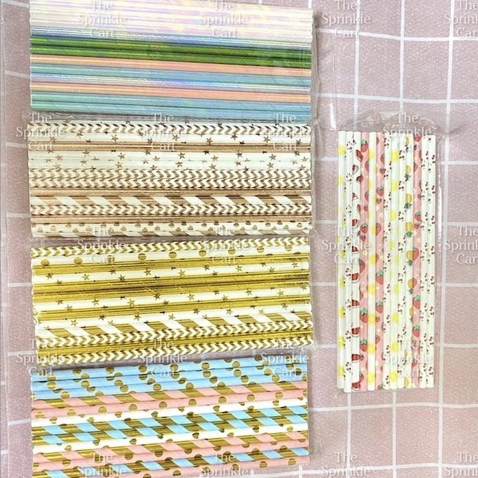 Drinking Paper Straw Metallic Gold Colorful Individually Wrapped Boba Plastic Straw TSC