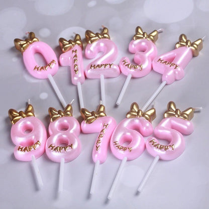 Princess Theme Number Candle Pink with Gold Bow for Birthday Cake Party Supplies TSC