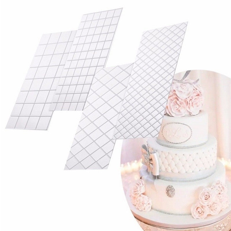 4pcs set Lattice Texture Mat Imprint Fondant Stencil Border Embosser Grid Swirl Pattern TSC