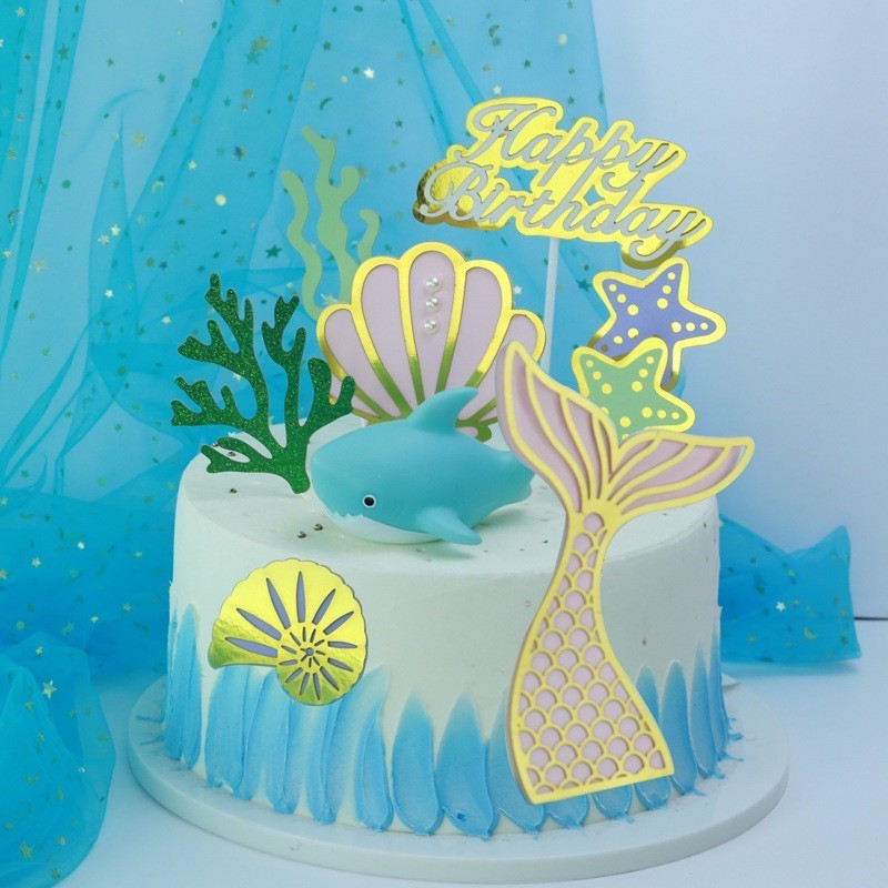 Mermaid Theme Toy Topper Silicone Molder Stencil for Cake Decoration TSC