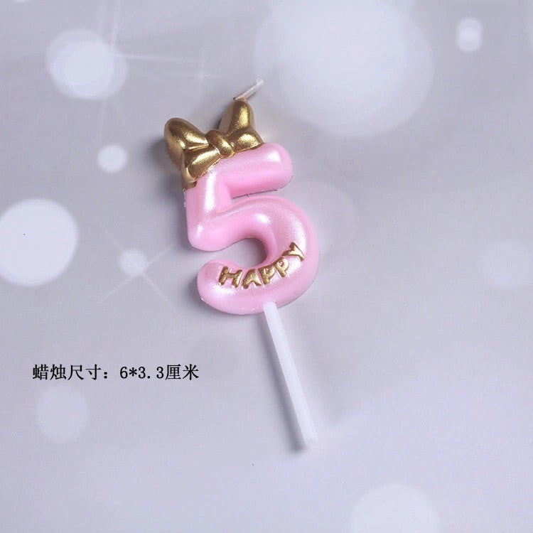 Princess Theme Number Candle Pink with Gold Bow for Birthday Cake Party Supplies TSC