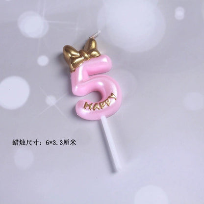 Princess Theme Number Candle Pink with Gold Bow for Birthday Cake Party Supplies TSC