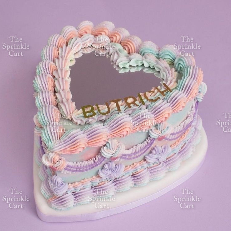 Acrylic Mirror Selfie Happy Birthday Cake DIY Round Heart Shape Mirror Topper Decoration