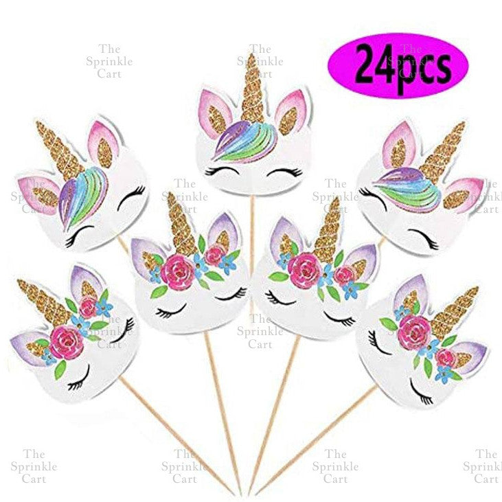 Unicorn Themed Cake Topper Birthday Decoration Happy Birthday Unicorn Horn Cupcake Set