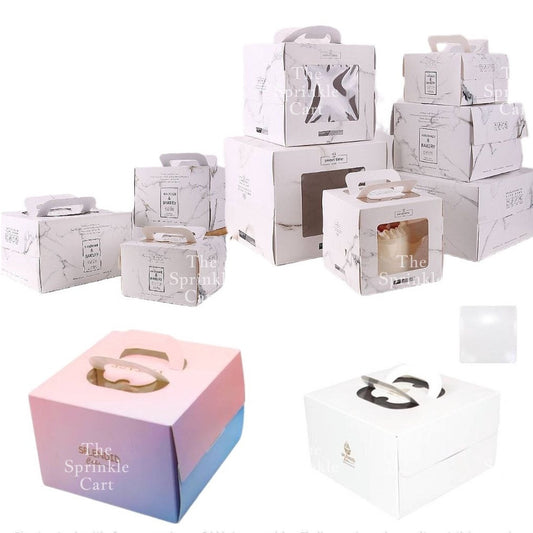 Marble,Ombre & White Bento Cake Box with Handle with Cake Board TSC