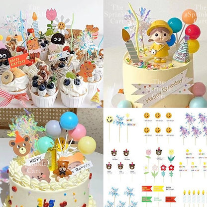 Korean Happy Birthday Cake Topper Kraft Paper Cupcake Topper for Party Decoration Baking Supplies