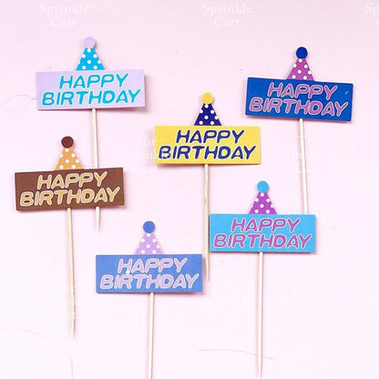 Korean Happy Birthday Cake Topper Kraft Paper Cupcake Topper for Party Decoration Baking Supplies
