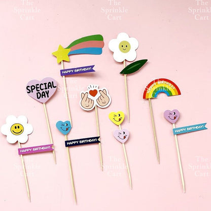 Korean Happy Birthday Cake Topper Kraft Paper Cupcake Topper for Party Decoration Baking Supplies