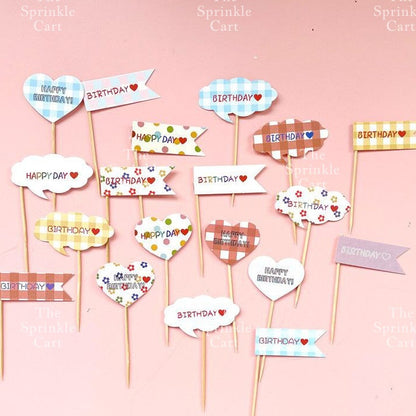 Korean Happy Birthday Cake Topper Kraft Paper Cupcake Topper for Party Decoration Baking Supplies