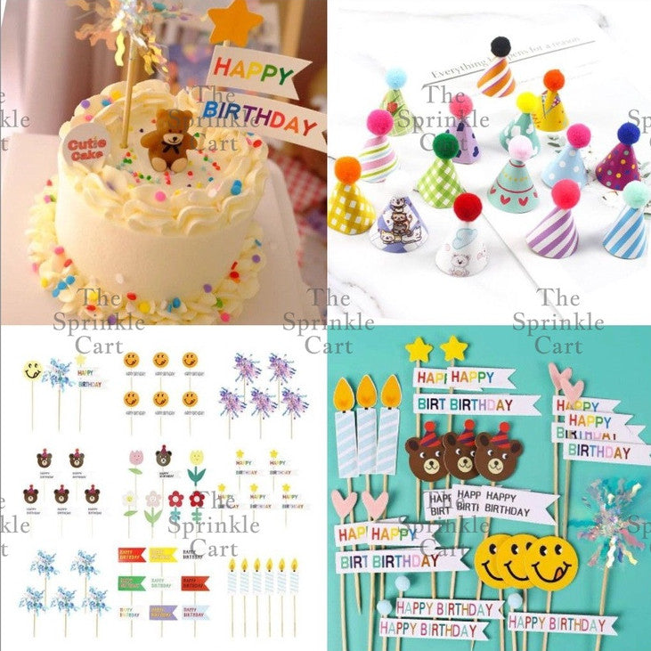 Korean Happy Birthday Cake Topper Kraft Paper Cupcake Topper for Party Decoration Baking Supplies