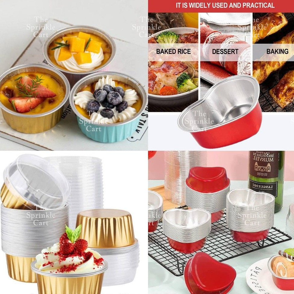 Dessert Round Heart Rectangle Cups with Lid Aluminum Foil Bakewares Decoration TSC
