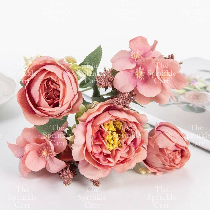 Rustic Bouquet Silk Peony Artificial Flowers Wedding Decoration Cake Decoration TSC