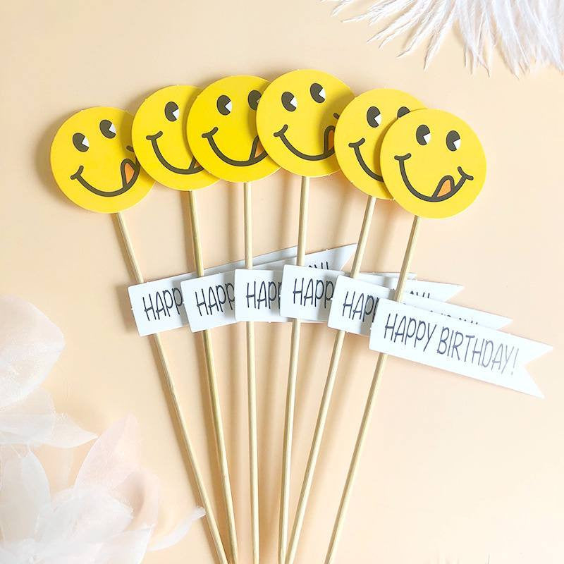 Korean Happy Birthday Cake Topper Kraft Paper Cupcake Topper for Party Decoration Baking Supplies