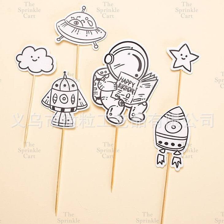 Korean Happy Birthday Cake Topper Kraft Paper Cupcake Topper for Party Decoration Baking Supplies