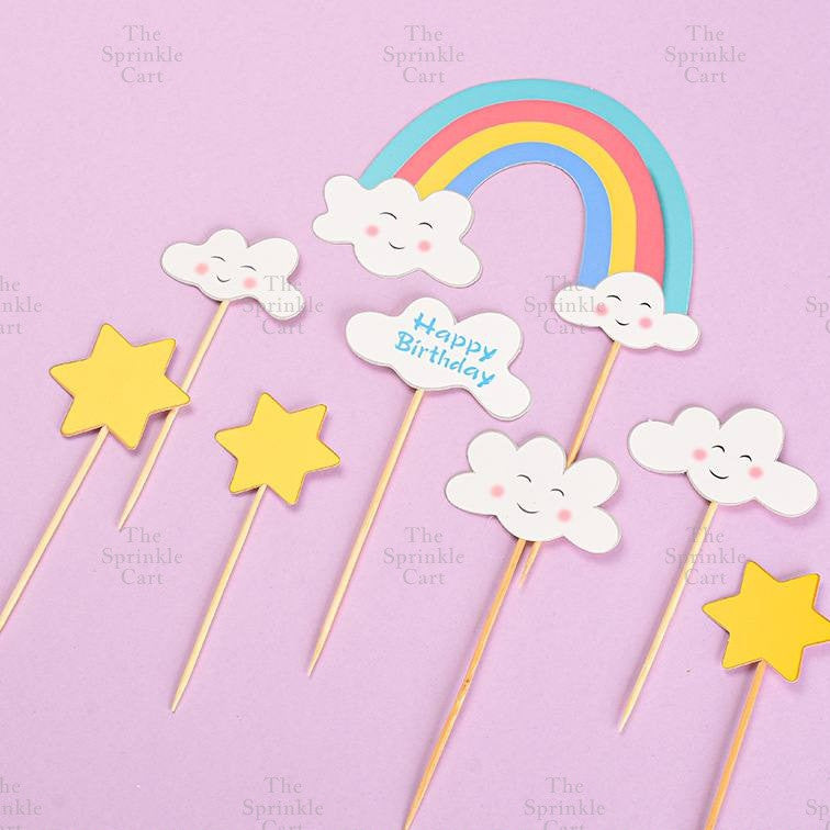 Korean Happy Birthday Cake Topper Kraft Paper Cupcake Topper for Party Decoration Baking Supplies