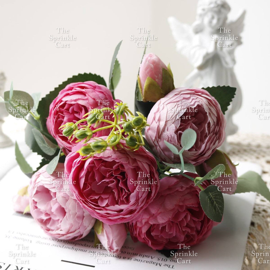 Rustic Bouquet Silk Peony Artificial Flowers Wedding Decoration Cake Decoration TSC