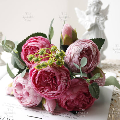 Rustic Bouquet Silk Peony Artificial Flowers Wedding Decoration Cake Decoration TSC