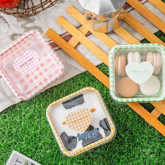 10pcs Retro Checkered Square Rectangle Cake Box / Cute Korean Bento Box Aesthetic Bento Box