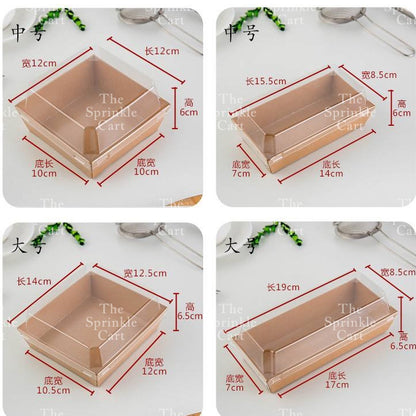 10pcs Disposable Kraft Dessert Box Packaging Square Rectangle Take Out Meal Cake Box Clear Lid TSC
