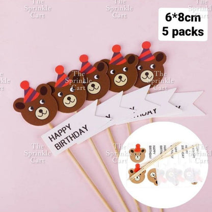 Korean Happy Birthday Cake Topper Kraft Paper Cupcake Topper for Party Decoration Baking Supplies