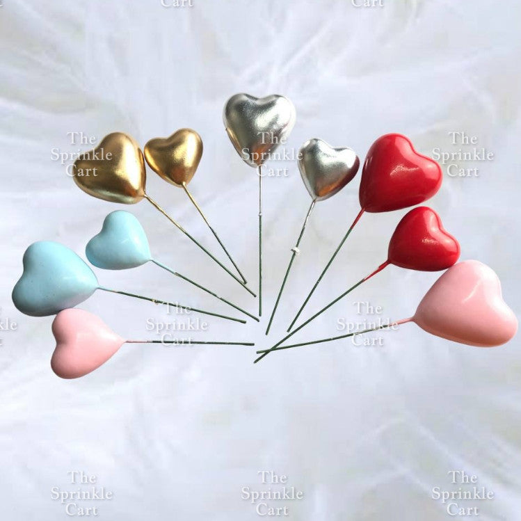 Metallic Heart Shape Cake Topper Gold Red Blue Pink & Silver Birthday Wedding Party Decoration