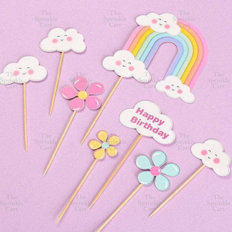 Korean Happy Birthday Cake Topper Kraft Paper Cupcake Topper for Party Decoration Baking Supplies