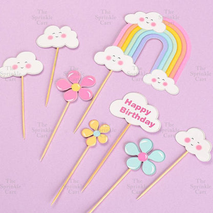 Korean Happy Birthday Cake Topper Kraft Paper Cupcake Topper for Party Decoration Baking Supplies