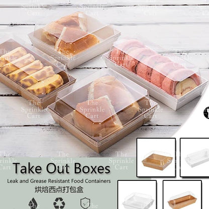 10pcs Disposable Kraft Dessert Box Packaging Square Rectangle Take Out Meal Cake Box Clear Lid TSC