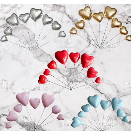 Metallic Heart Shape Cake Topper Gold Red Blue Pink & Silver Birthday Wedding Party Decoration