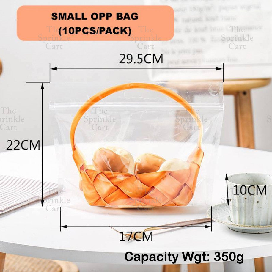 10pcs Bread Bag with Window & Basket Design Self Sealing Tie Toast Bread Pastry Packaging Bag