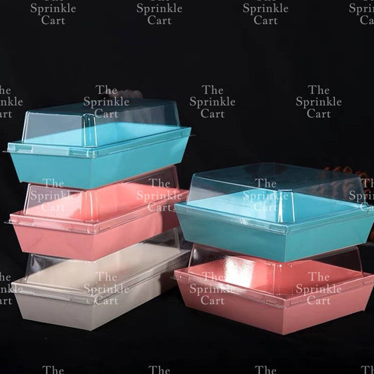 10pcs Disposable Kraft Dessert Box Packaging Square Rectangle Take Out Meal Cake Box Clear Lid TSC