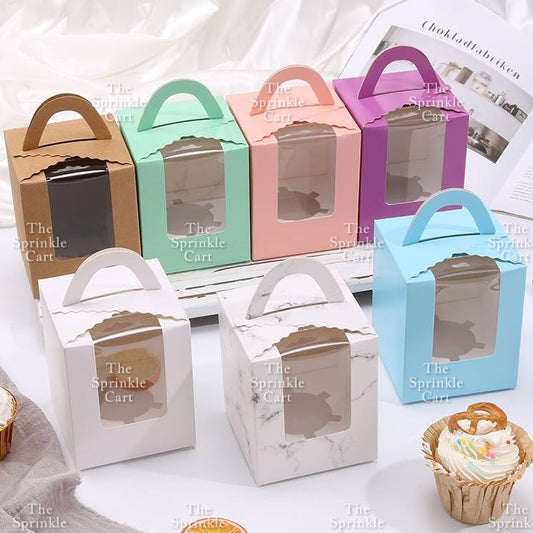10pcs Solo Cupcake & Cookies Box Muffin Box w/ Holder Single Pastry Box TSC