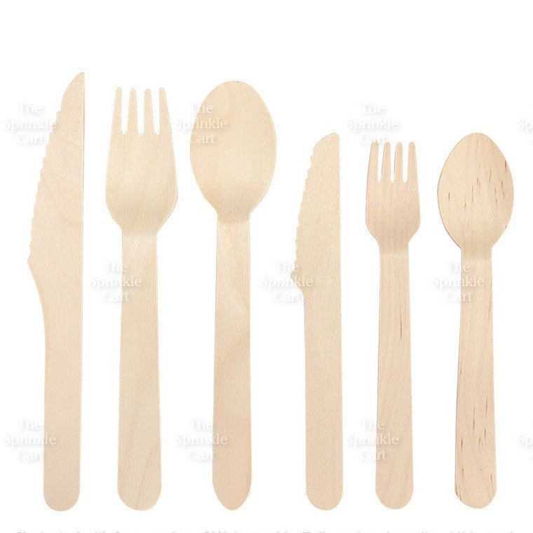 Wooden Disposable Spoon Fork Knife Picks Barbeque  Stick Food Grade Natural Cutlery Utensils