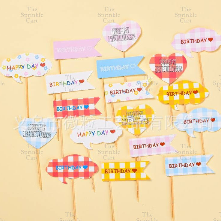Korean Happy Birthday Cake Topper Kraft Paper Cupcake Topper for Party Decoration Baking Supplies