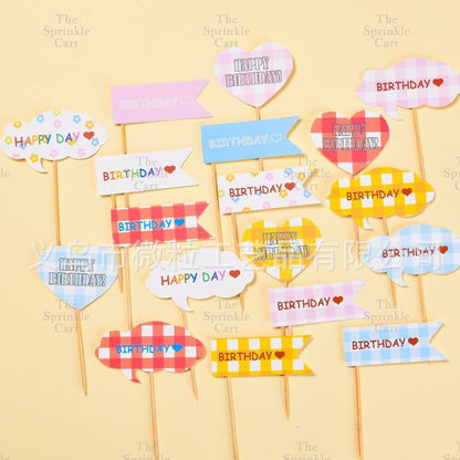 Korean Happy Birthday Cake Topper Kraft Paper Cupcake Topper for Party Decoration Baking Supplies