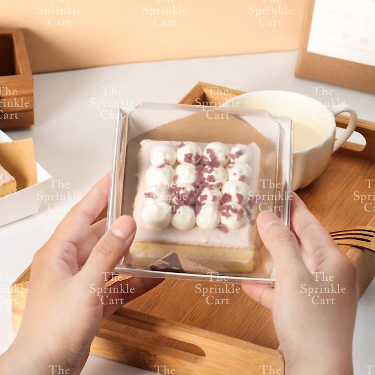 10pcs Disposable Kraft Dessert Box Packaging Square Rectangle Take Out Meal Cake Box Clear Lid TSC