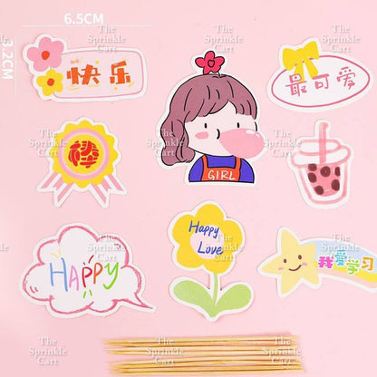 Korean Happy Birthday Cake Topper Kraft Paper Cupcake Topper for Party Decoration Baking Supplies