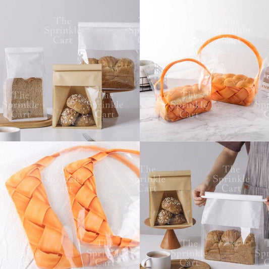 10pcs Bread Bag with Window & Basket Design Self Sealing Tie Toast Bread Pastry Packaging Bag