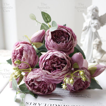 Rustic Bouquet Silk Peony Artificial Flowers Wedding Decoration Cake Decoration TSC