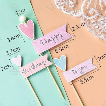 Korean Happy Birthday Cake Topper Kraft Paper Cupcake Topper for Party Decoration Baking Supplies
