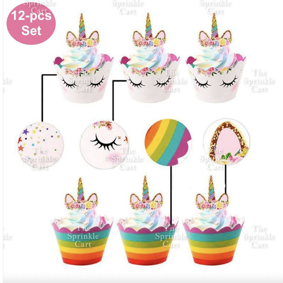 Unicorn Themed Cake Topper Birthday Decoration Happy Birthday Unicorn Horn Cupcake Set