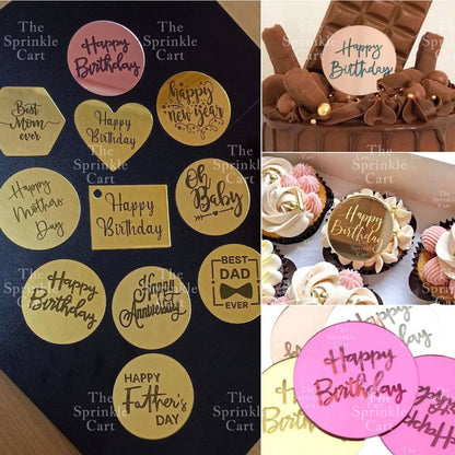 5pcs Acrylic Cupcake Topper Happy Birthday Merry CMAS Mother’s Day Round Cake Decoration