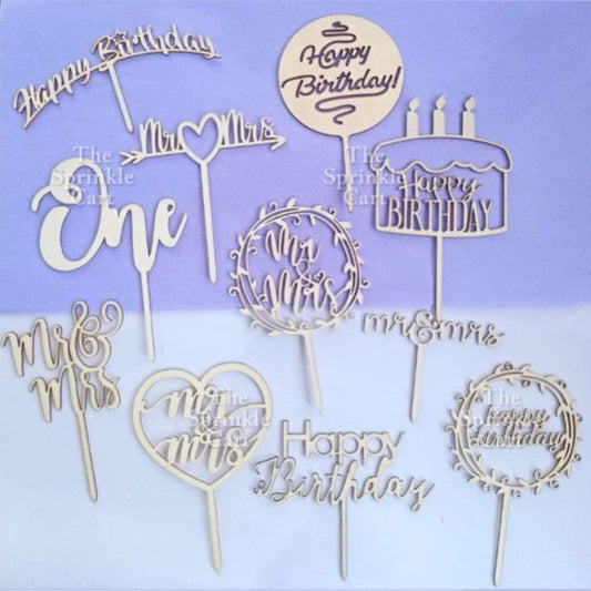 Happy Birthday Mr & Mrs Wooden Cake Topper Vintage Tools Cake Decoration