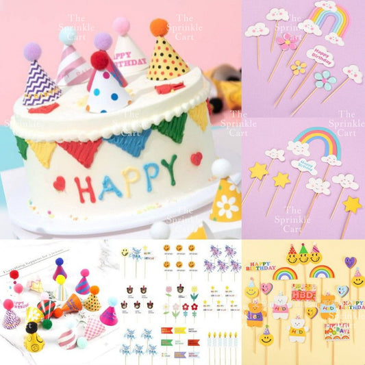 Korean Happy Birthday Cake Topper Kraft Paper Cupcake Topper for Party Decoration Baking Supplies