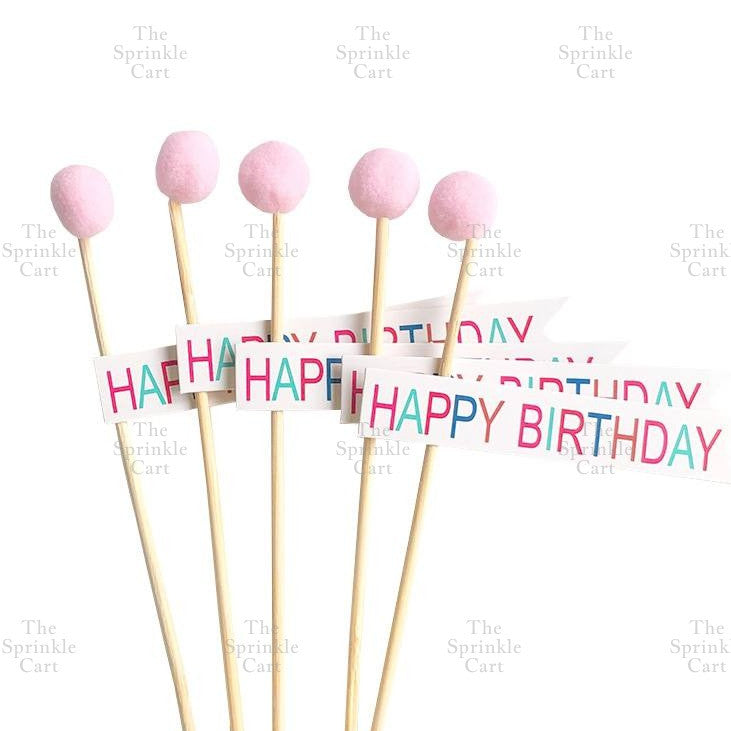 Korean Happy Birthday Cake Topper Kraft Paper Cupcake Topper for Party Decoration Baking Supplies