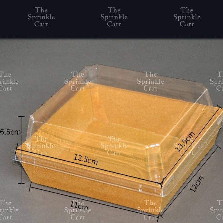 10pcs Disposable Kraft Dessert Box Packaging Square Rectangle Take Out Meal Cake Box Clear Lid TSC