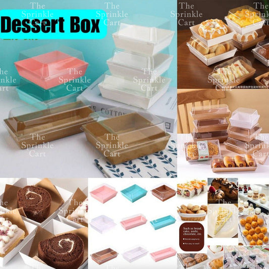 10pcs Disposable Kraft Dessert Box Packaging Square Rectangle Take Out Meal Cake Box Clear Lid TSC