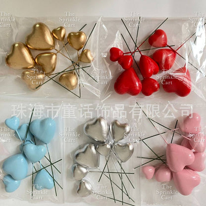 Metallic Heart Shape Cake Topper Gold Red Blue Pink & Silver Birthday Wedding Party Decoration